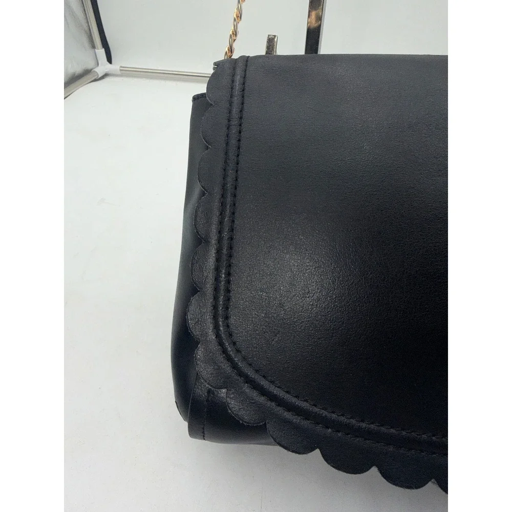 Kate Spade Black Scalloped Leather Crossbody Bag Gold Chain Strap Turn Lock